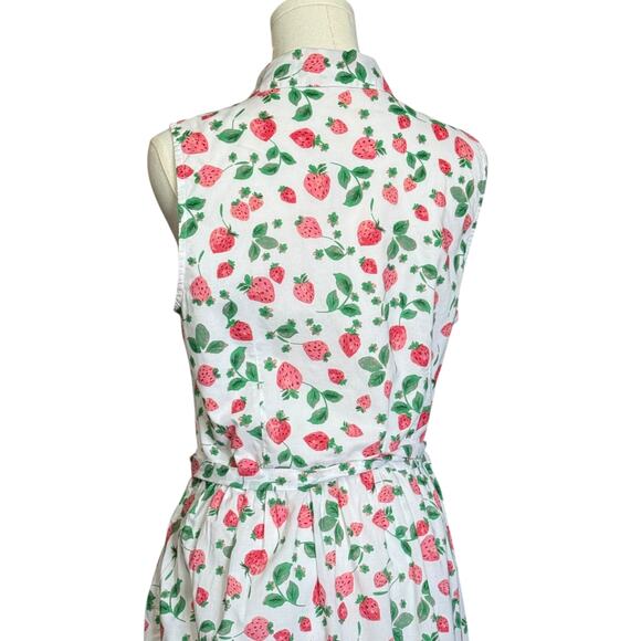 J.Crew Factory Strawberry Print Collared Midi Dress Size 8 Sleeveless Belted - Picture 7 of 11